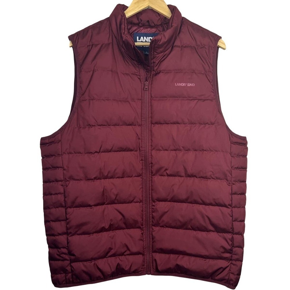Land's End Goose Down Feathers Maroon Men's Puffer Vest Jacket Size Large 42-44